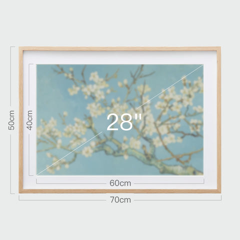 《杏花盛開》掛畫尺寸示意,28吋畫芯,外框後尺寸70x50公分。