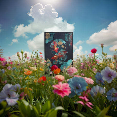 金玉滿堂（金魚滿棠）風水畫作設置於花園中間，營造欣欣向榮的場景