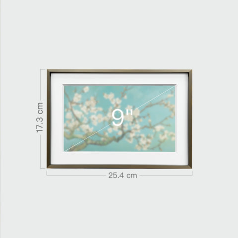 《杏花盛開》掛畫尺寸示意，9吋斜對角，25.4公分寬，17.3公分高。