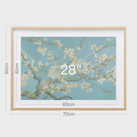 掛畫尺寸示意，畫芯28吋，含框整體寬70公分，高50公分。